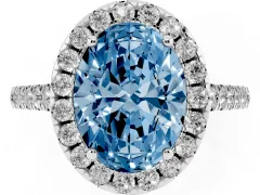 Fancy Blue Oval Cut Diamond Pavé Halo Engagement Ring Set in Silver with Pavé Band and Prong Setting