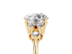 Round Cut Diamond Cluster Ring Set in Yellow gold with Plain Band and Prong Setting