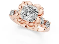Cushion Cut Diamond Floral Halo Ring Set in Rose gold with Shared Prong Band