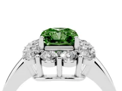 Fancy Green Radiant Cut Diamond Halo Cluster Engagement Ring Set in White gold with Polished Band and Prong Setting