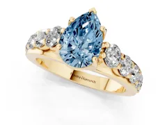 Fancy Blue Pear Cut Diamond Pavé Engagement Ring Set in Yellow gold with Prong Setting