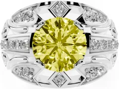 Fancy Yellow Round Cut Diamond Art Deco Ring Set in Silver with Pavé Split Shank