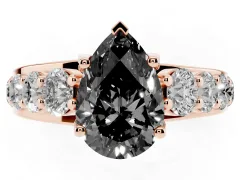 Fancy Black Pear Cut Diamond Pavé Engagement Ring Set in Rose gold with Prong Setting