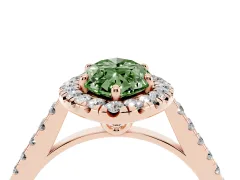 Fancy Green Marquise Cut Diamond Pavé Halo Engagement Ring Set in Rose gold with Pavé Band and Prong Setting