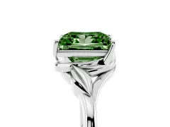 Fancy Green Princess Cut Diamond Solitaire Ring Set in White gold with Polished Twist Band