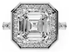 Asscher Cut Diamond Halo Engagement Ring Set in Platinum with Twisted Band and Prong Setting