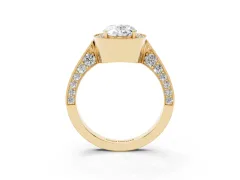 Oval Cut Diamond Halo Engagement Ring Set in Yellow gold with Accent Split Shank Band