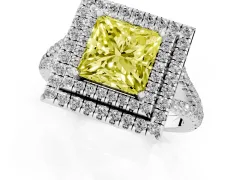 Fancy Yellow Princess Cut Diamond Double Halo Ring Set in Platinum with Pavé Band