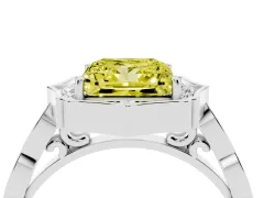 Fancy Yellow Princess Cut Diamond Halo Engagement Ring Set in Platinum with Milgrain Band and Prong Setting