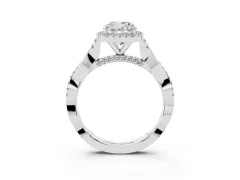 Cushion Cut Diamond Halo Twist Band Solitaire Ring Set in Platinum with Prong Setting