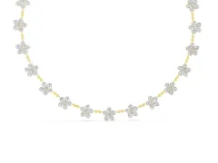 Round Diamond Floral Station Necklace Set in Yellow gold with Accent Centers