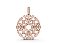 Round Diamond Filigree Pendant Set in Rose gold with Pavé Setting