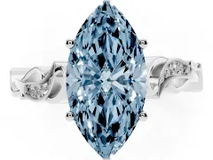 Fancy Blue Marquise Cut Diamond Vine Band Solitaire Ring Set in White gold with Milgrain Prong Setting