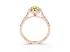 Fancy Yellow Emerald Cut Diamond Cushion Halo Ring Set in Rose gold with Pavé Band
