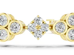 Round Diamond Cluster Tennis Bracelet Set in Yellow gold with Bezel Setting and Four-Prong Clasp