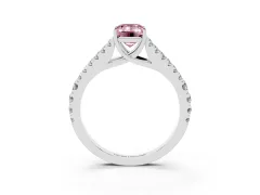 Fancy Pink Emerald Cut Diamond Split Shank Pavé Engagement Ring Set in White gold with Prong-Held Center Stone