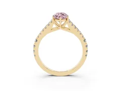 Fancy Pink Marquise Cut Diamond Split Shank Pavé Engagement Ring Set in Yellow gold with Prong-Held Center Stone