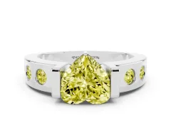 Fancy Yellow Heart Cut Diamond Channel-Set Band Ring Set in Silver with Bezel Prong Setting