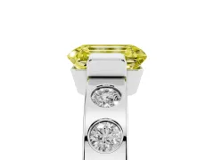 Fancy Yellow Emerald Cut Diamond Channel-Set Band Ring Set in White gold with Bezel Prong Setting