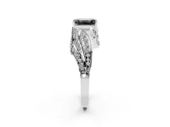 Fancy Black Emerald Cut Diamond Solitaire Ring Set in White gold with Layered Twist Pavé Band