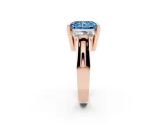 Fancy Blue Radiant Cut Diamond Three-Stone Channel Set Ring Set in Rose gold with Smooth Polished Band