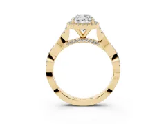 Cushion Cut Diamond Halo Twist Band Solitaire Ring Set in Yellow gold with Prong Setting