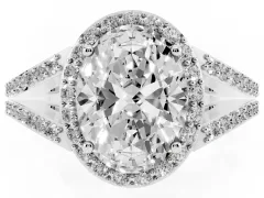 Oval Cut Diamond Halo Split Shank Pavé Ring Set in Platinum with Prong Setting