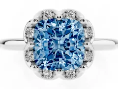 Fancy Blue Cushion Cut Diamond Round Cluster Halo Ring Set in Silver with Solitaire Band and Prong Setting