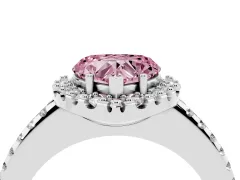 Fancy Pink Heart Cut Diamond Pavé Halo Ring Set in White gold with Prong Setting