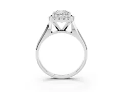 Cushion Cut Diamond Halo Solitaire Engagement Ring Set in White gold with Square Band and Prong Setting
