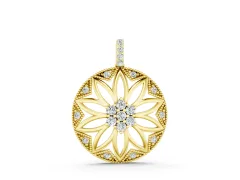 Round Diamond Cluster Flower Pendant Set in Yellow gold with Openwork Petals