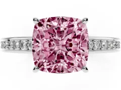 Fancy Pink Cushion Cut Diamond Pavé Band Prong Set Solitaire Ring Set in White gold