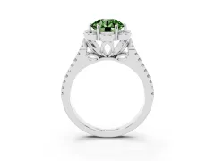 Fancy Green Round Cut Diamond Floral Halo Split Shank Engagement Ring Set in Silver with Pavé Shank