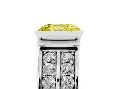 Fancy Yellow Radiant Cut Diamond Wide Channel Set Band Ring Set in Silver with Bezel Setting