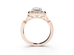 Radiant Cut Diamond Halo Engagement Ring Set in Rose gold with Twisted Band and Prong Setting