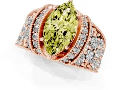 Fancy Yellow Marquise Cut Diamond Milgrain Halo Pavé Engagement Ring Set in Rose gold with Prong Setting