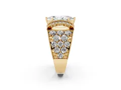 Marquise Cut Diamond Milgrain Halo Pavé Engagement Ring Set in Yellow gold with Prong Setting