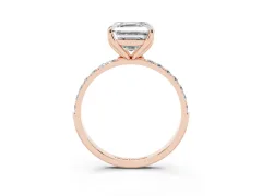 Asscher Cut Diamond Solitaire Engagement Ring Set in Rose gold with Round Pavé Band and Prong Setting