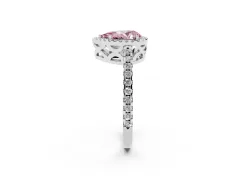 Fancy Pink Pear Cut Diamond Halo Ring Set in Silver with Pavé Shoulders and Halo-Framed Center