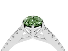 Fancy Green Marquise Cut Diamond Split Shank Pavé Engagement Ring Set in Silver with Prong-Held Center Stone