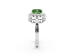 Fancy Green Princess Cut Diamond Halo Cluster Engagement Ring Set in Silver with Solitaire Band and Prong Setting