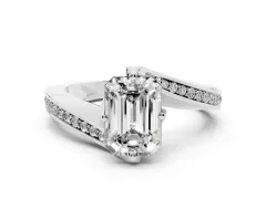 Emerald Cut Diamond Solitaire Ring Set in Silver with Intertwined Pavé Twist Band