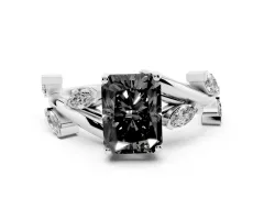 Fancy Black Radiant Cut Diamond Solitaire Ring Set in Silver with Twisted Marquise Accent Band
