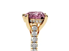 Fancy Pink Heart Cut Diamond Solitaire Ring Set in Yellow gold with Brilliant Pavé Band and Prong Setting