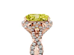 Fancy Yellow Radiant Cut Diamond Halo Twist Band Solitaire Ring Set in Rose gold with Prong-Set Center Stone