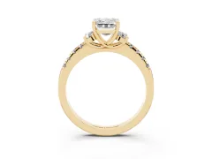 Emerald Cut Diamond Three-Stone Pavé Ring Set in Yellow gold with Prong Setting