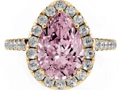 Fancy Pink Pear Cut Diamond Halo Pavé Engagement Ring Set in Yellow gold with Prong Setting