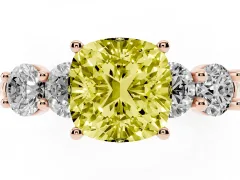 Fancy Yellow Cushion Cut Diamond Five-Stone Prong Set Ring Set in Rose gold with Classic Band