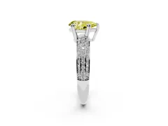 Fancy Yellow Pear Cut Diamond Solitaire Ring Set in White gold with Multi-Row Round Pavé Band and Prong Setting