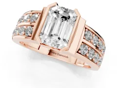 Emerald Cut Diamond Wide Channel Set Band Ring Set in Rose gold with Bezel Setting